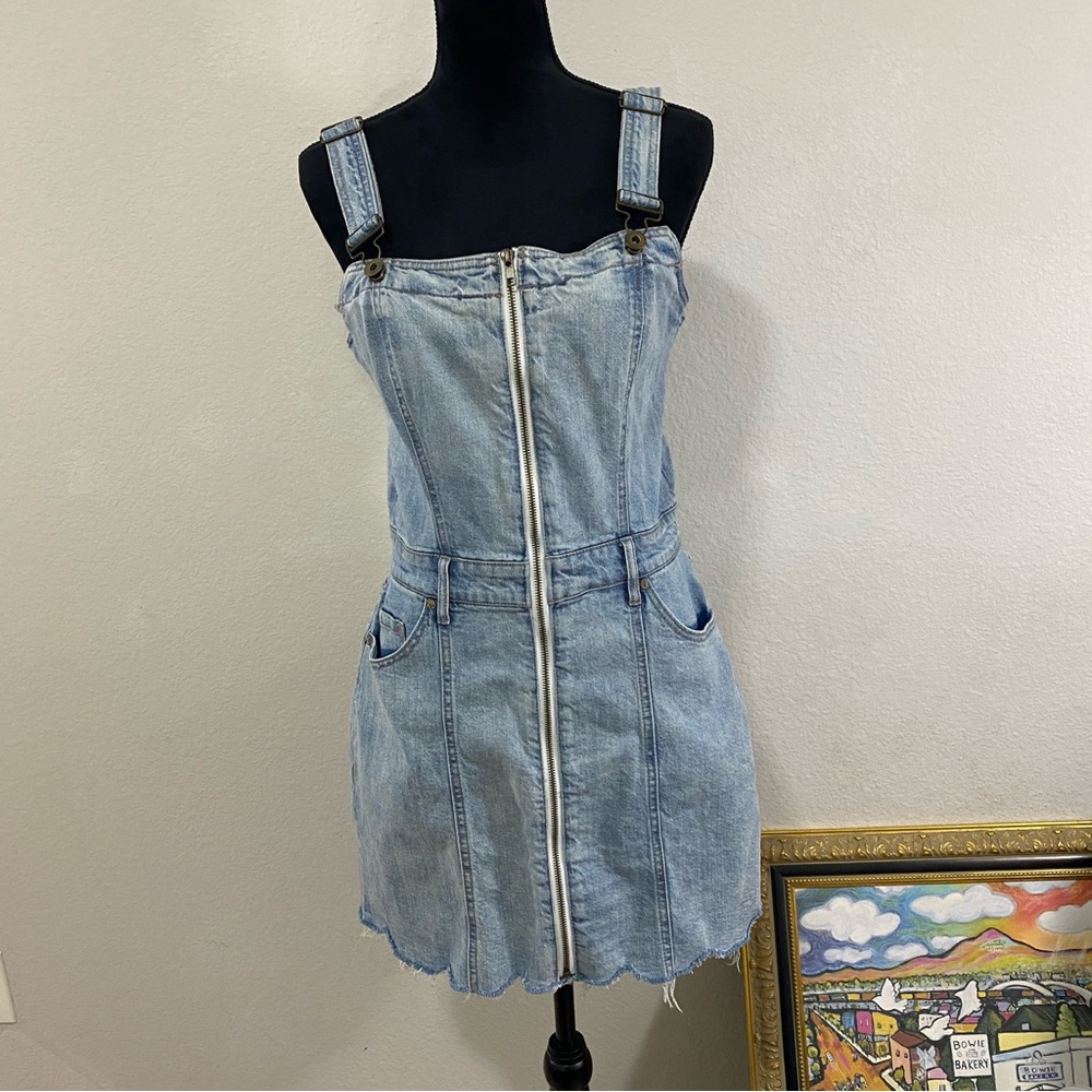 pistola Light Wash Denim Mini Dress with Front Zip